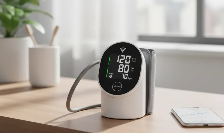 Withings BPM Connect en train de rechargé sur une table