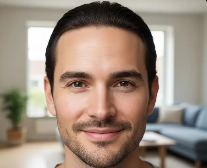 visage d'un homme de la trentaine souriant et en bonne santé
