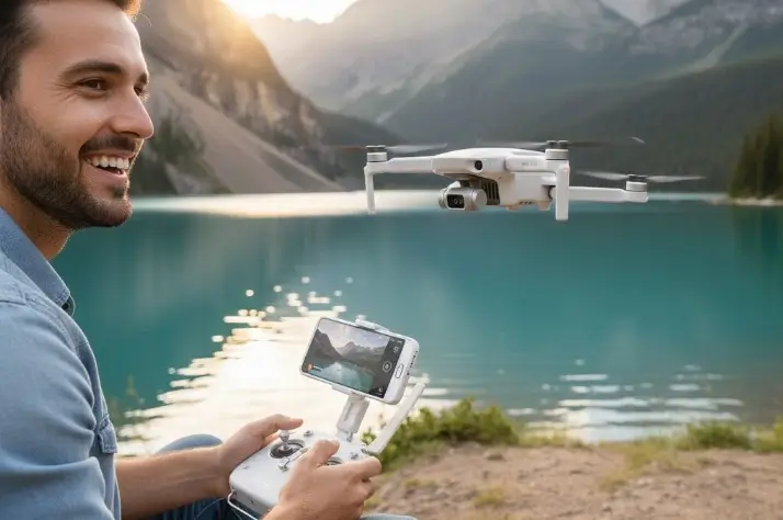 jeune homme qui pilote un drone pour débutant de qualité et simple d'utilisation