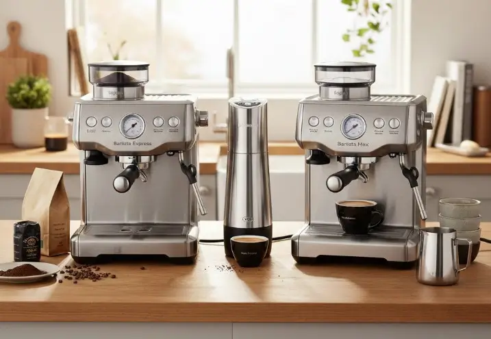 2 machines expresso posées sur une table dans une cuisine