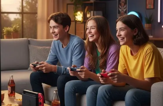  ados en train de jouer à la nintendo switch 2