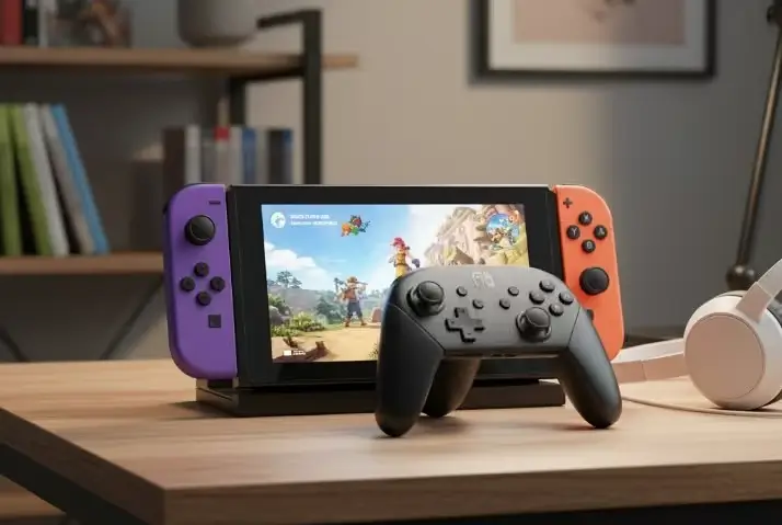 nintendo switch 2 posée sur une table avec la manette